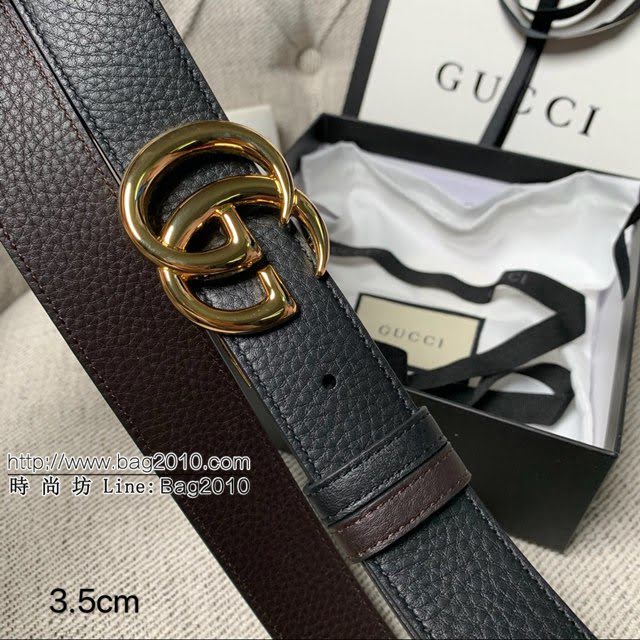 Gucci經典皮帶 古奇小牛皮荔枝紋雙面用腰帶  jjp1344